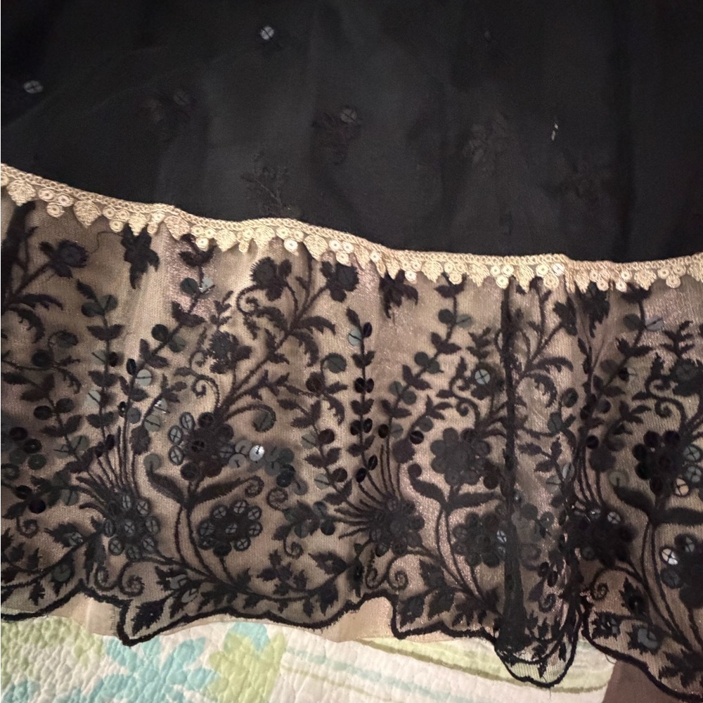 Pakistani Designer Black Dress Gown with Gold Accents - Picture 3 of 16